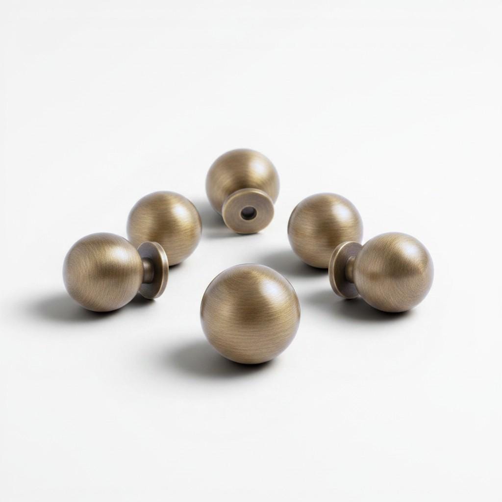 Antique Brass Round Knobs: Solid Vintage Cabinet & Dresser Hardware - Image 2