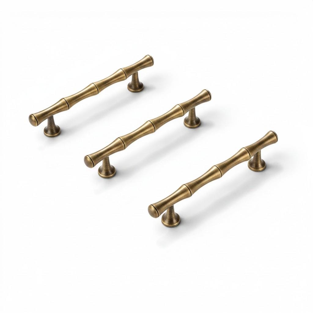 Vintage Brass Bamboo Cabinet Handles – Solid Brass Drawer Pulls - Image 2