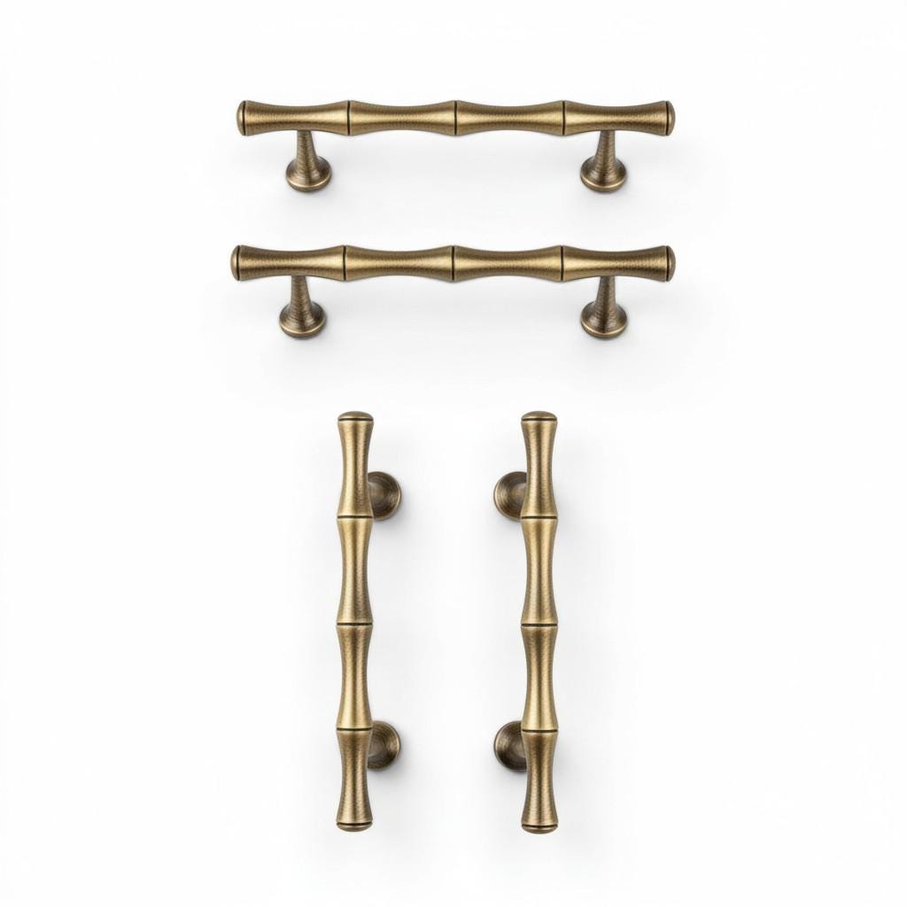 Vintage Brass Bamboo Cabinet Handles – Solid Brass Drawer Pulls - Image 3