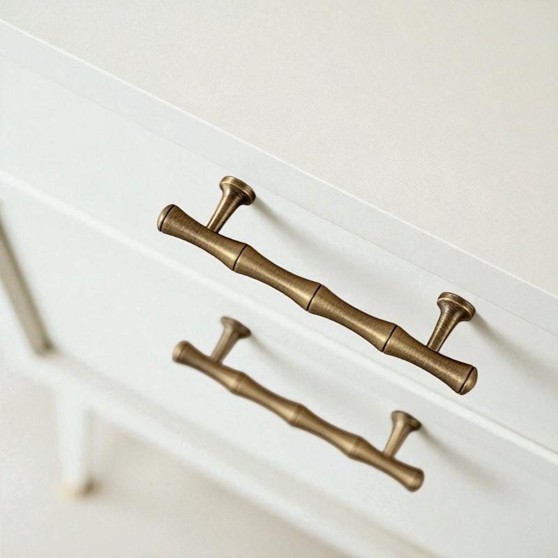 Vintage Brass Bamboo Cabinet Handles – Solid Brass Drawer Pulls - Image 4
