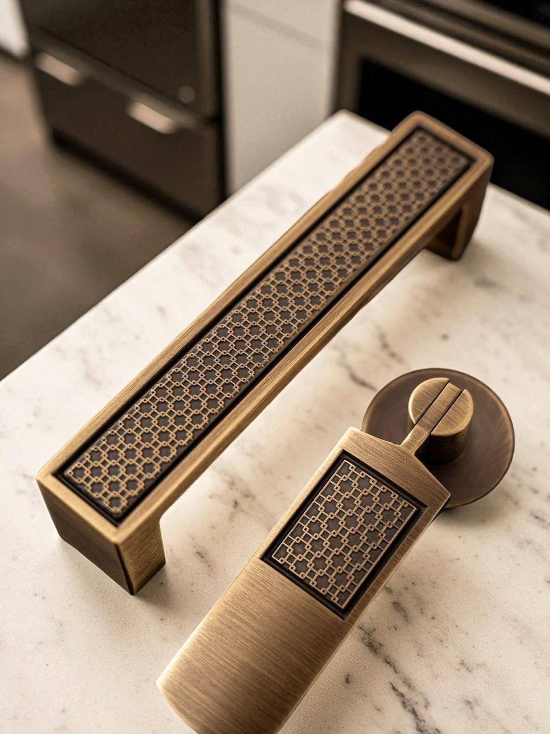 Antique Bronze Brass Cabinet Handles: Textured Drawer Pulls - Image 2