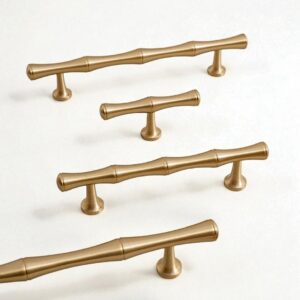 Brushed Brass Bamboo Style Handles – Solid Brass Vintage Cabinet Pulls