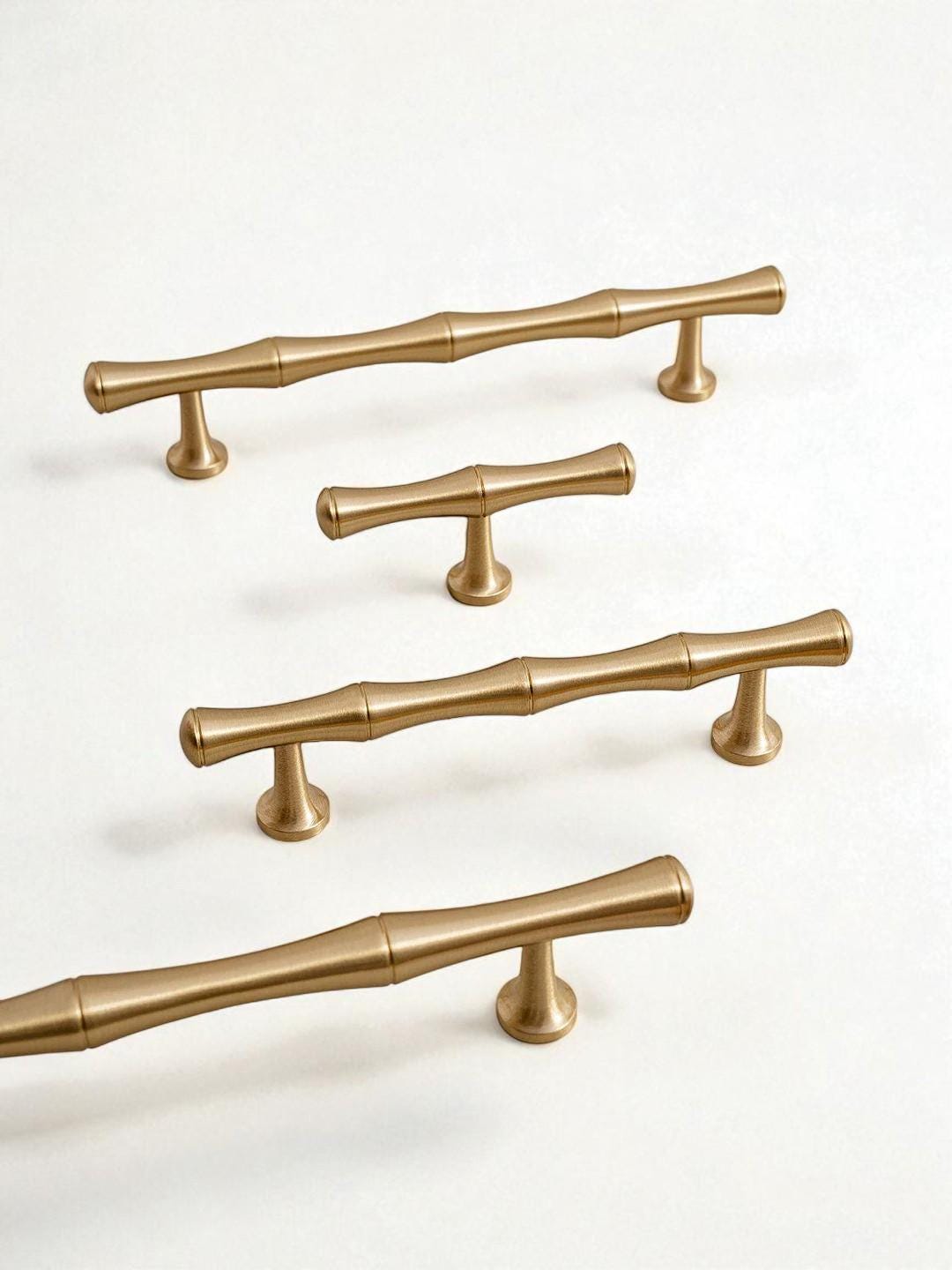 Brushed Brass Bamboo Style Handles – Solid Brass Vintage Cabinet Pulls