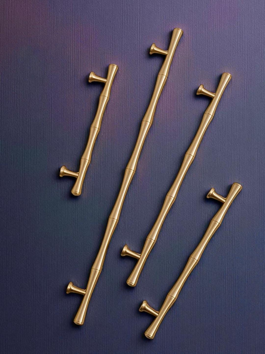 Brushed Brass Bamboo Style Handles – Solid Brass Vintage Cabinet Pulls - Image 2