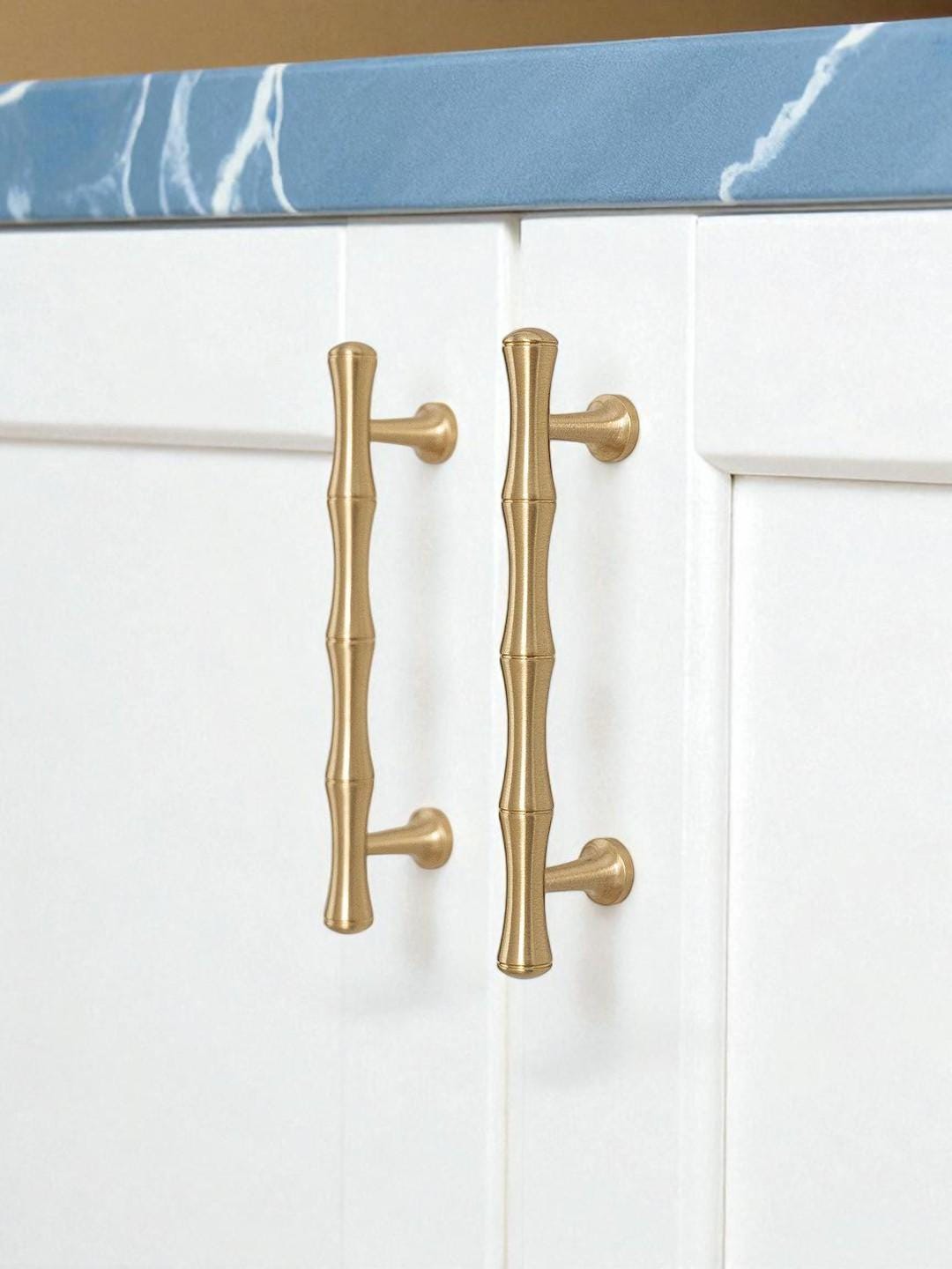 Brushed Brass Bamboo Style Handles – Solid Brass Vintage Cabinet Pulls - Image 3