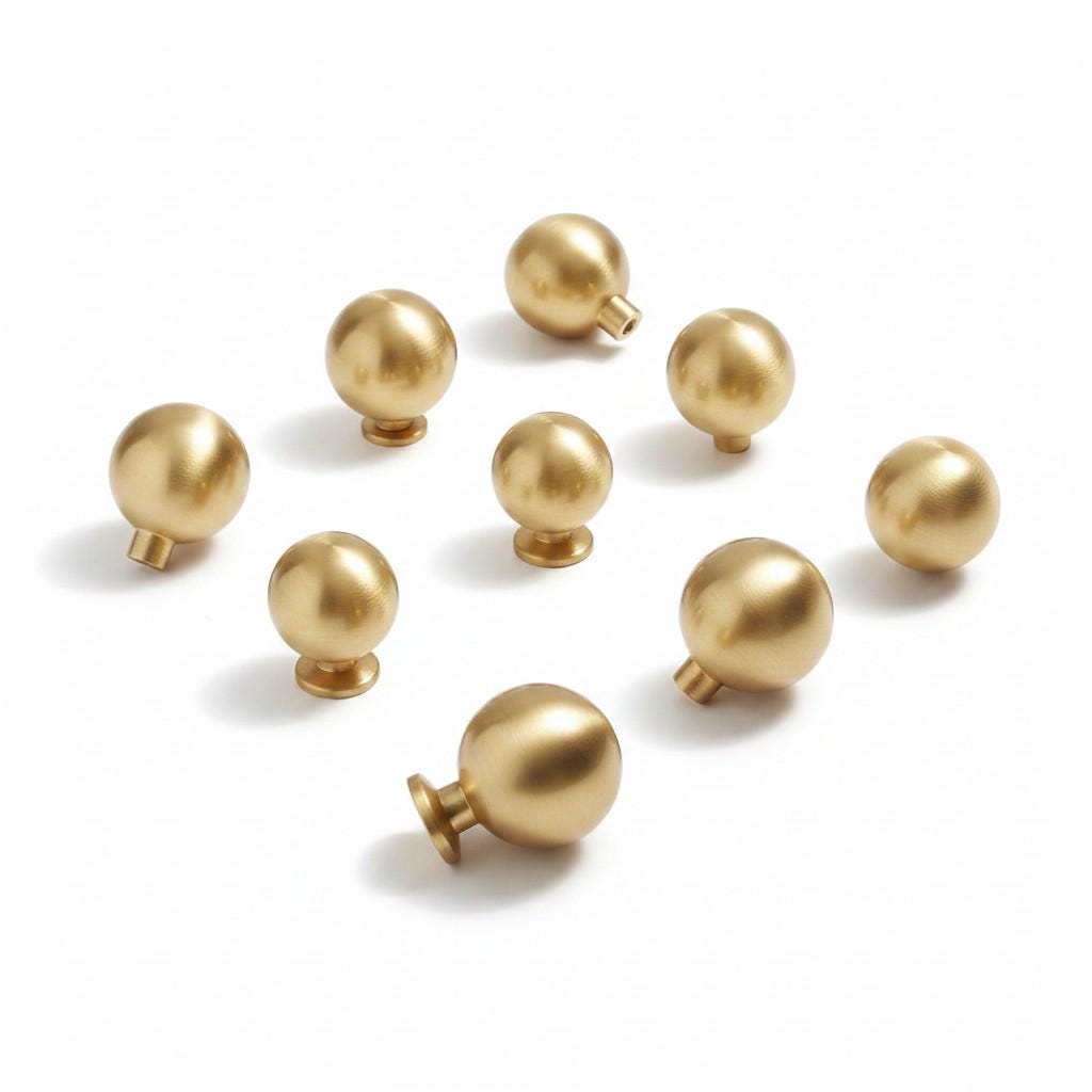 Solid Brass Round Cabinet Knobs: Modern Gold Ball Drawer Pulls