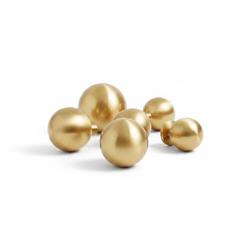 Solid Brass Round Cabinet Knobs: Modern Gold Ball Drawer Pulls - Image 2