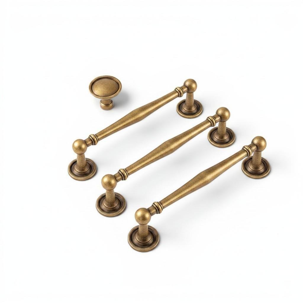 Antique Brass Cabinet Handles and Knobs – Solid Brass Drawer Pulls for Kitchen, Wardrobe, Dresser