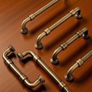 Antique Brass Pipe Cabinet Handles – Solid Brass Drawer Pulls for Kitchen, Wardrobe, Dresser