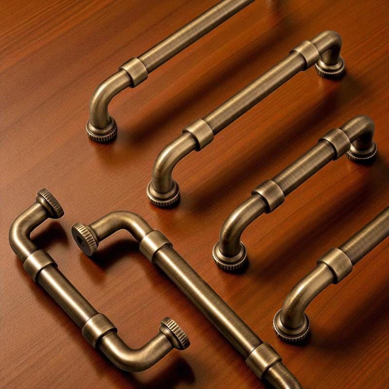 Antique Brass Pipe Cabinet Handles – Solid Brass Drawer Pulls for Kitchen, Wardrobe, Dresser