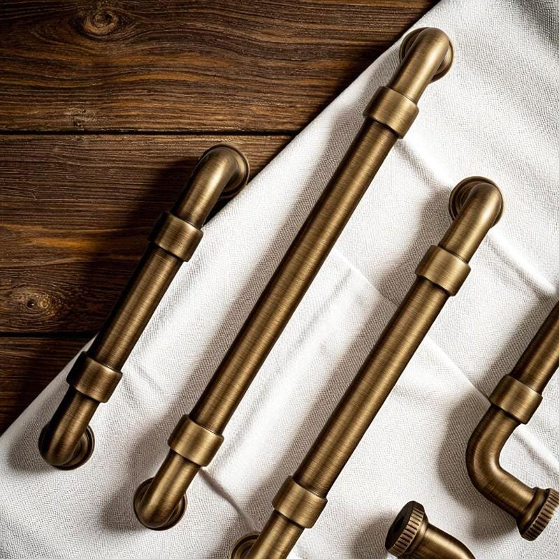 Antique Brass Pipe Cabinet Handles – Solid Brass Drawer Pulls for Kitchen, Wardrobe, Dresser - Image 2