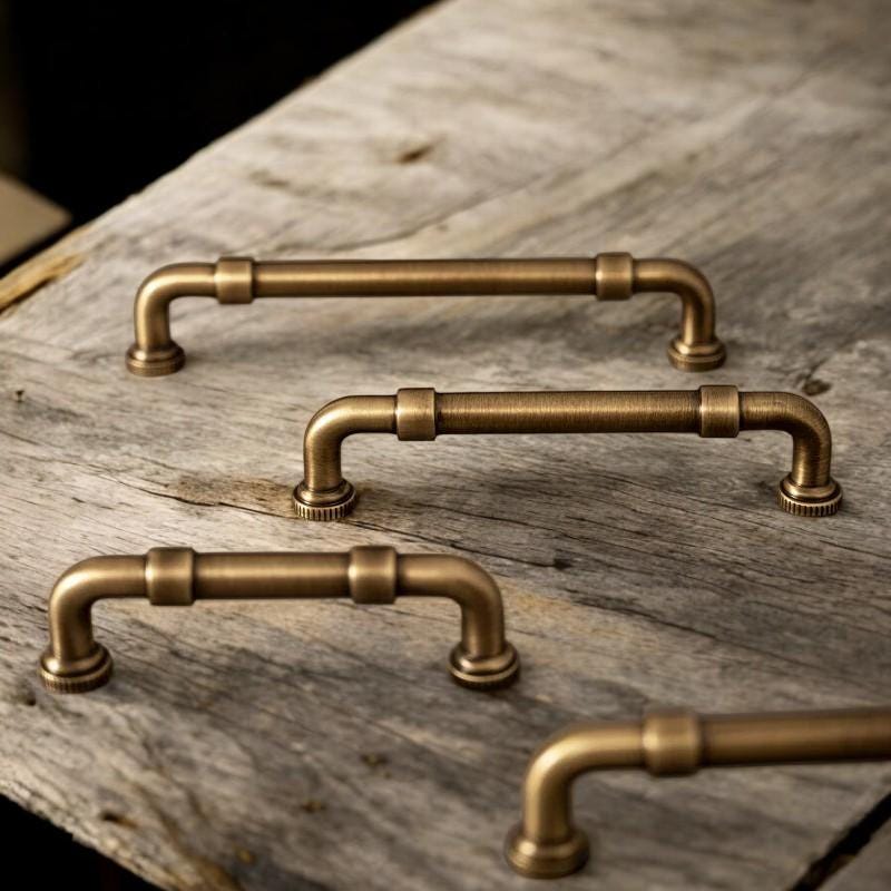 Antique Brass Pipe Cabinet Handles – Solid Brass Drawer Pulls for Kitchen, Wardrobe, Dresser - Image 3
