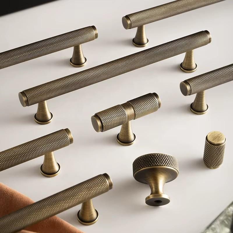 Solid Brass Diamond Cut Knurl Handles & Knobs: Modern Cabinet Hardware