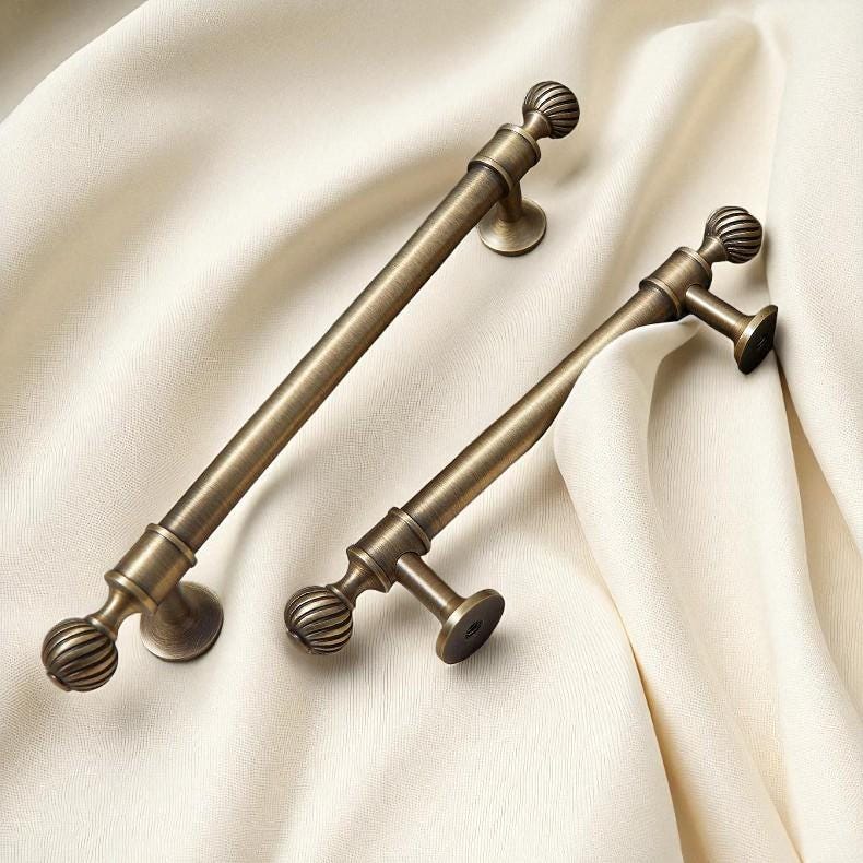 Solid Brass Cabinet Knobs | Aged Finish Elegant Drawer Pulls | Vintage Brass Handles for furniture