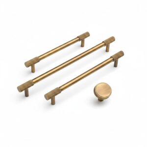 Brushed Brass Knurled Handles and Knobs: Modern Gold Cabinet Hardware
