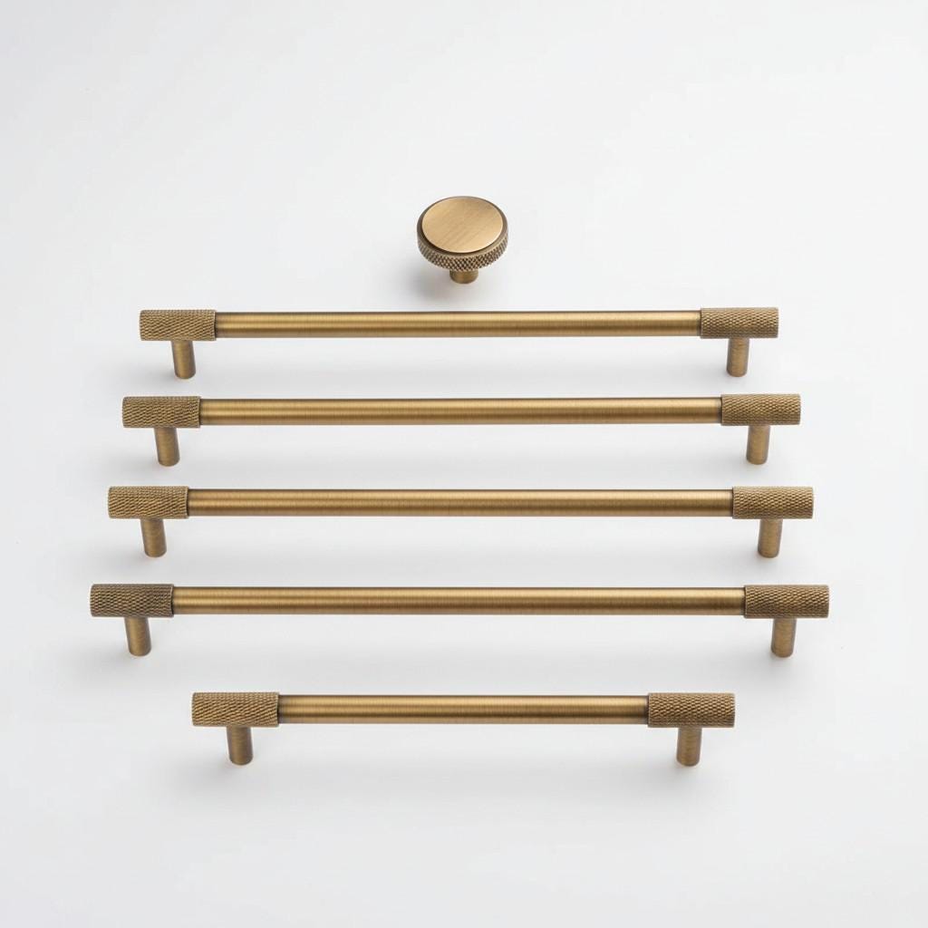Brushed Brass Knurled Handles and Knobs: Modern Gold Cabinet Hardware - Image 2