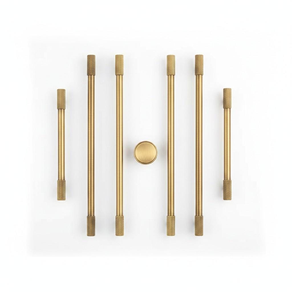 Brushed Brass Knurled Handles and Knobs: Modern Gold Cabinet Hardware - Image 3