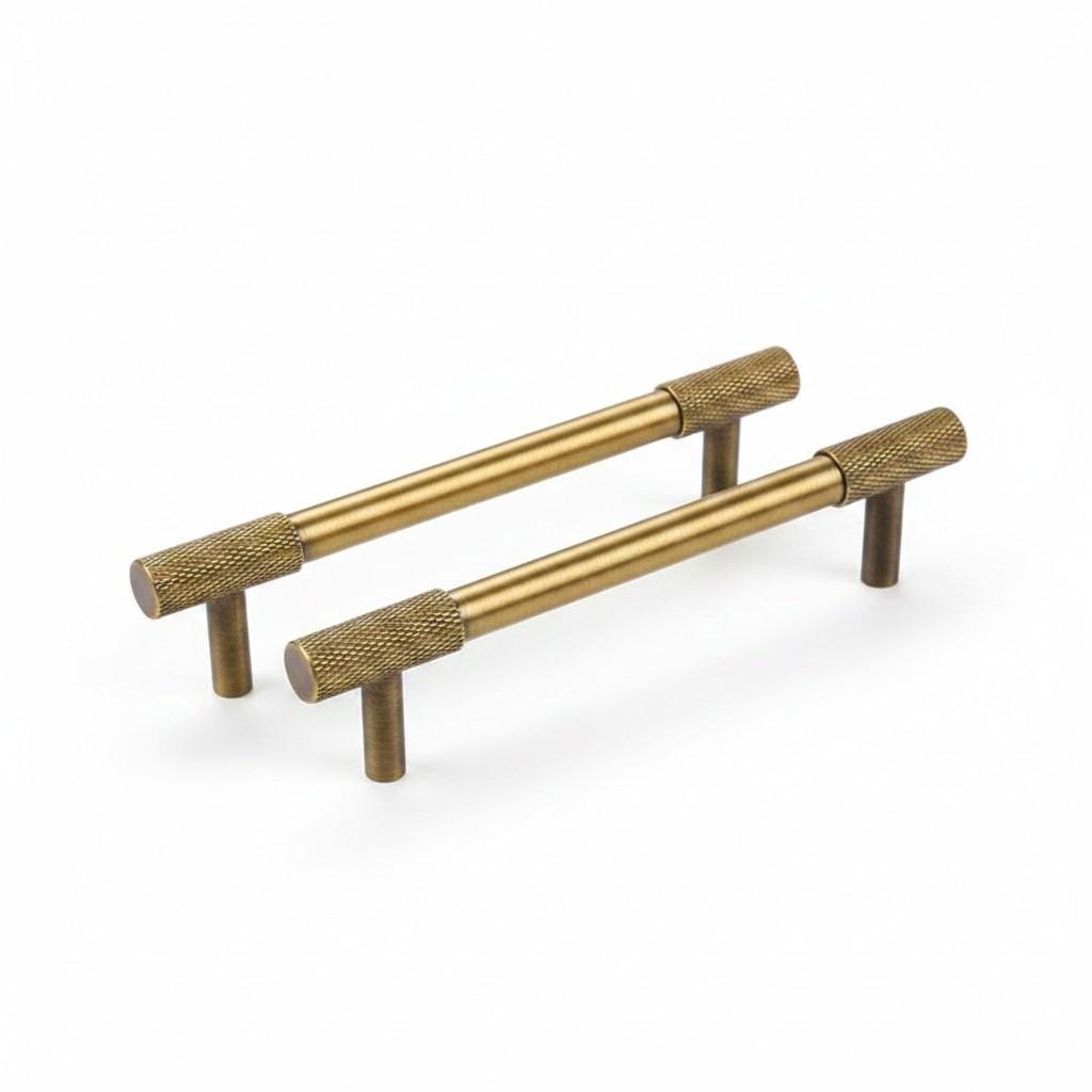Brushed Brass Knurled Handles and Knobs: Modern Gold Cabinet Hardware - Image 4