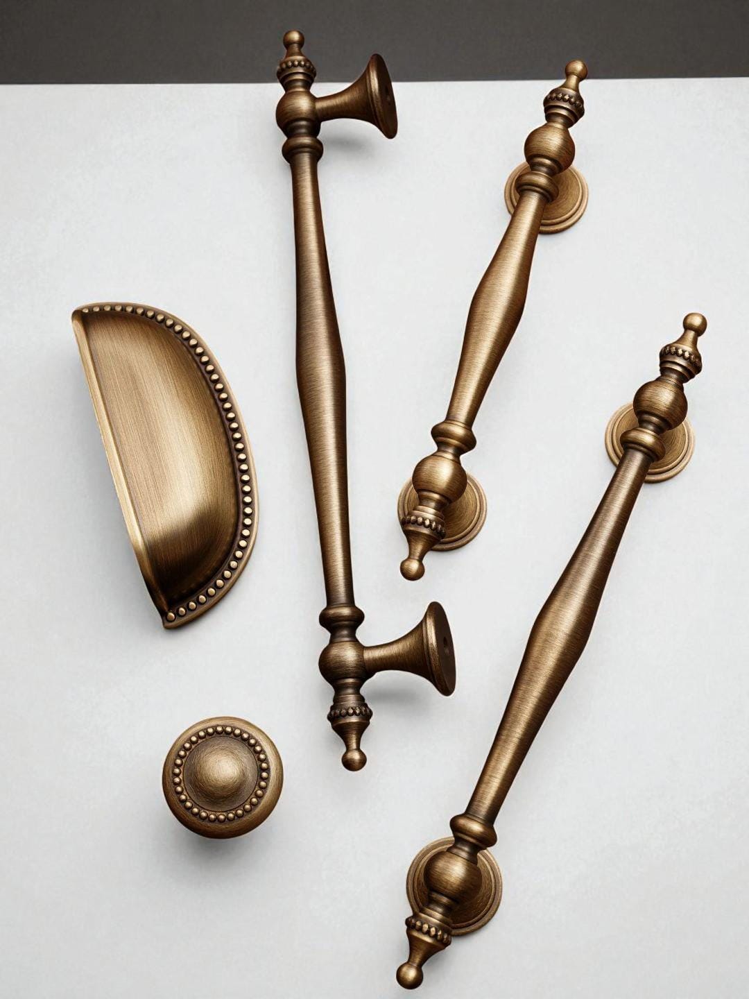 Antique Bronze Brass Cabinet Handles & Knobs: Vintage Drawer Pulls - Image 2