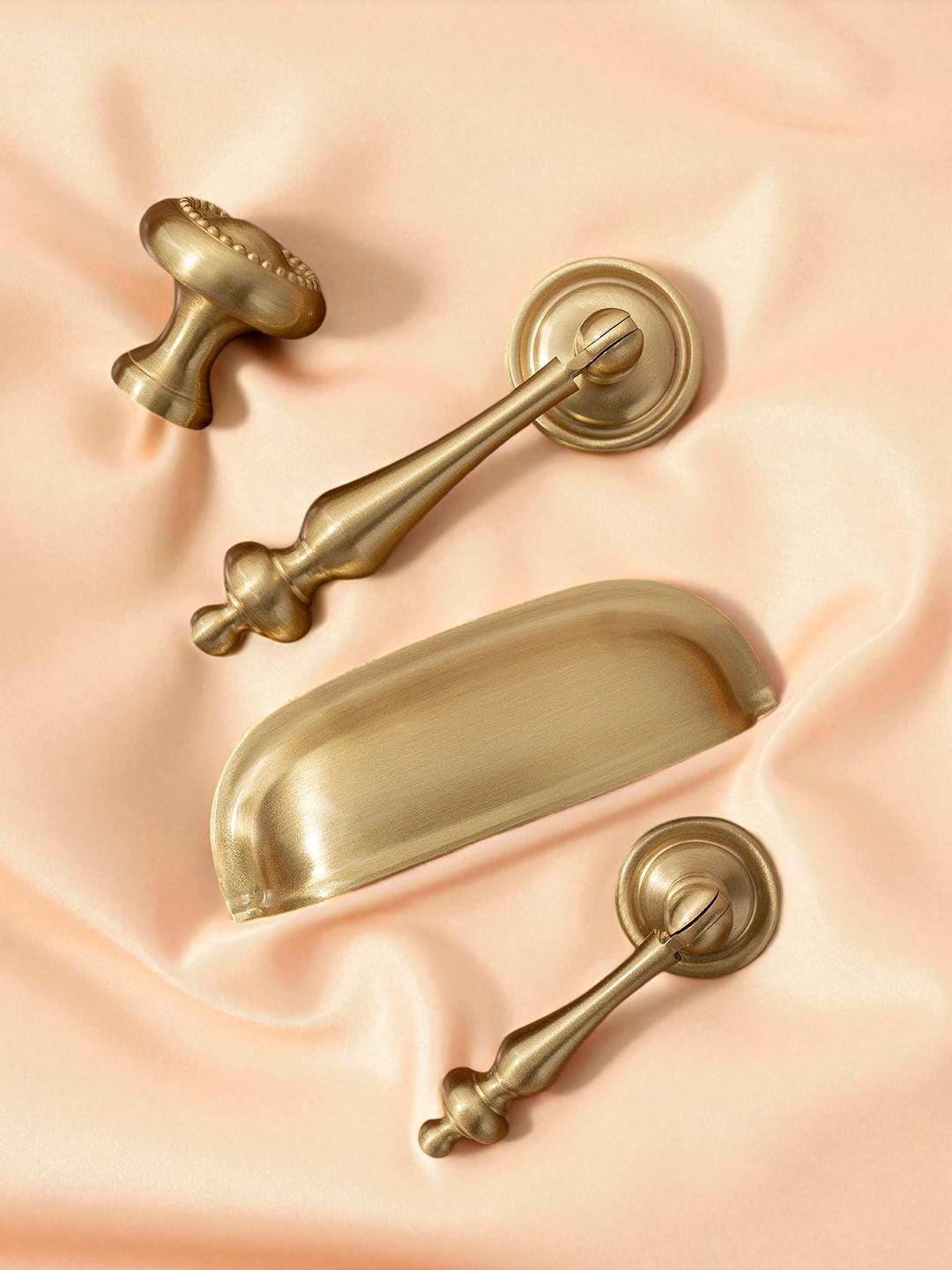 Brushed Solid Brass Cabinet Handles: Nordic Style Furniture Pulls - Image 3