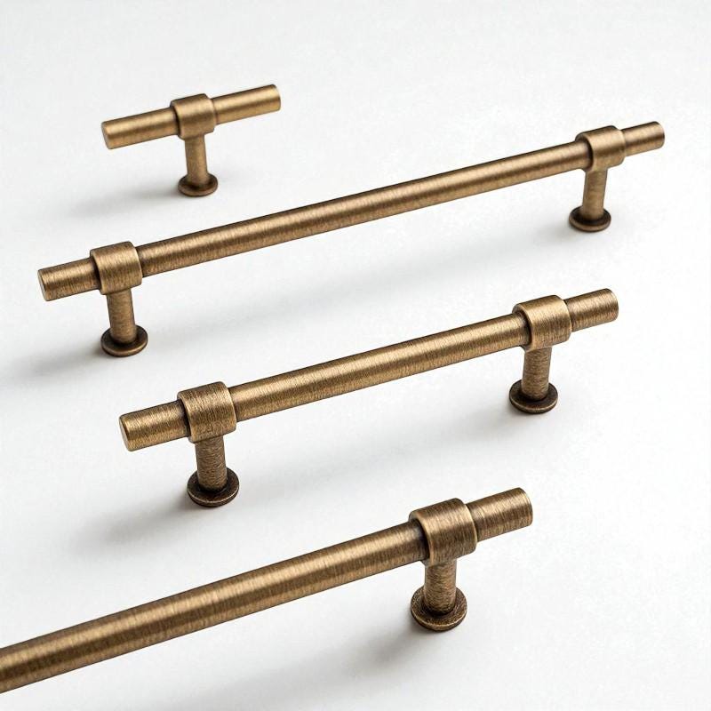 Solid Antique Brass T-Bar Handles – Vintage Knobs and Drawer Pulls