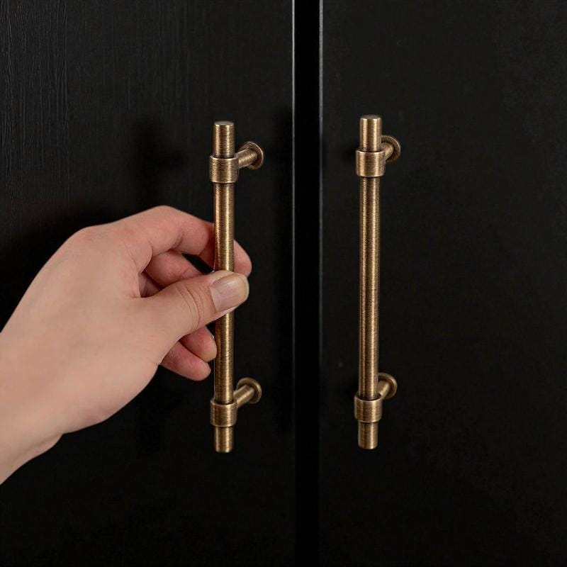 Solid Antique Brass T-Bar Handles – Vintage Knobs and Drawer Pulls - Image 2