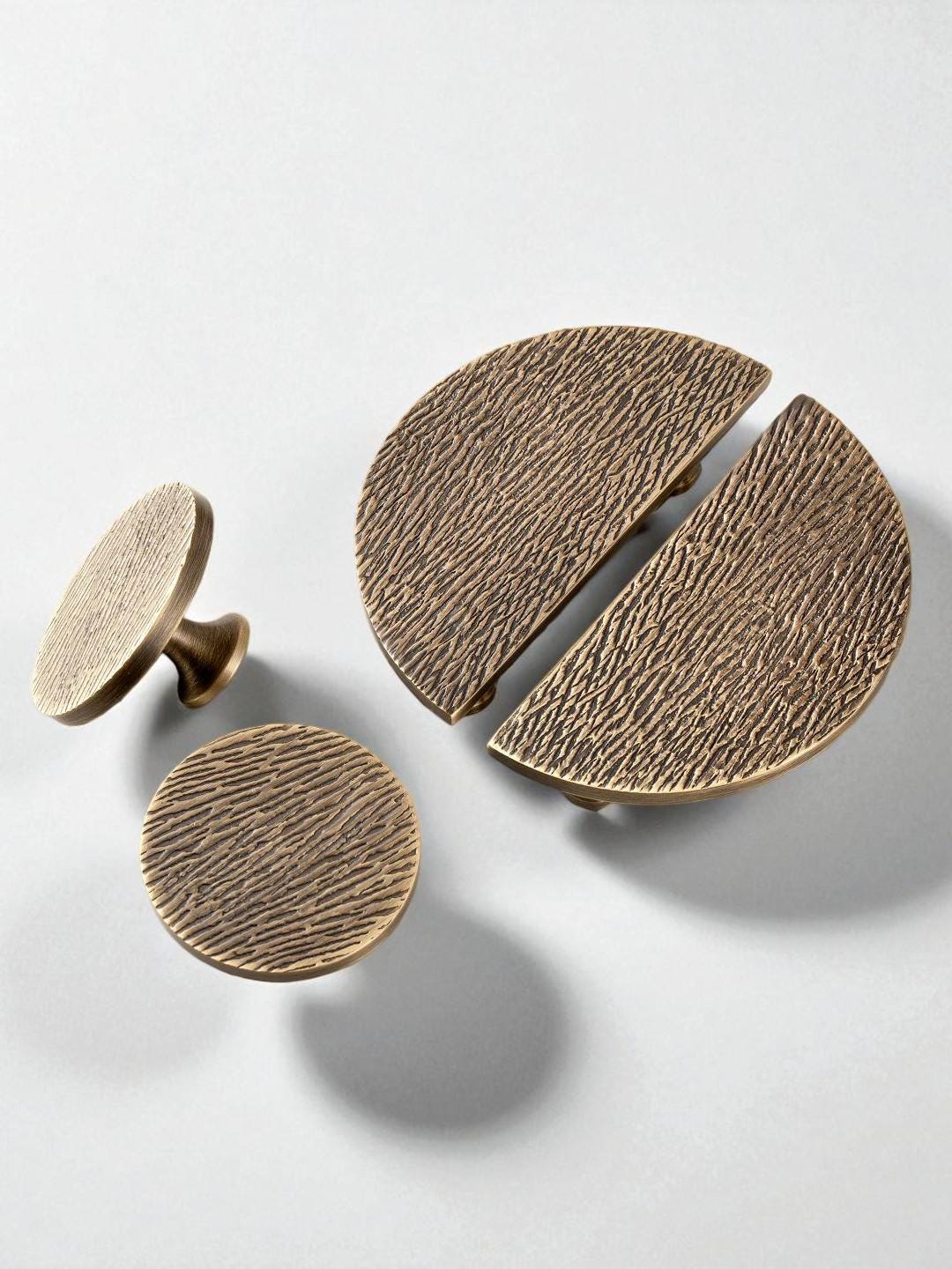 Modern Brass Cabinet Knobs – Round & Half Moon Drawer Pulls for Kitchen