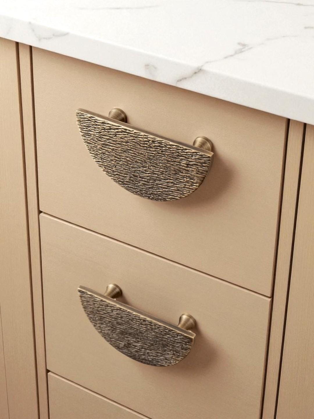 Modern Brass Cabinet Knobs – Round & Half Moon Drawer Pulls for Kitchen - Image 3