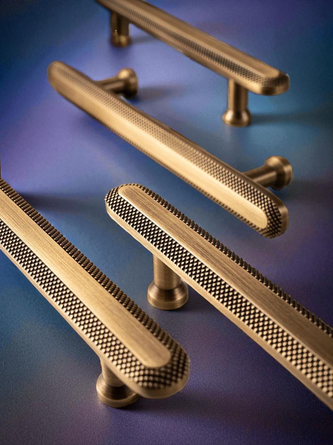 Antique Solid Brass Knurled Handles – Bronze Grid Cabinet Handles For Furniture - Image 2