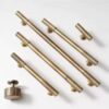 Solid Brass Ribbed Cabinet Handles: Modern Knurled Drawer Knobs