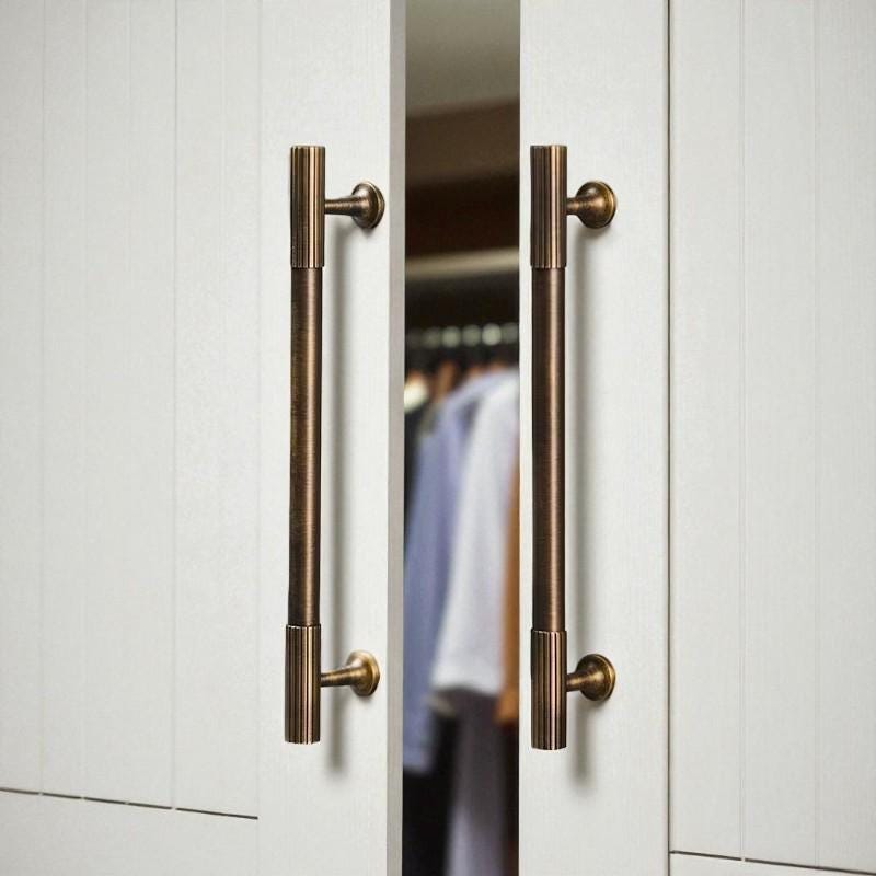 Solid Brass Ribbed Cabinet Handles: Modern Knurled Drawer Knobs - Image 2