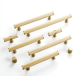 Knurled Solid Brass Cabinet Handles – Drawer Pulls & Knobs for Cabinets Gold Brass