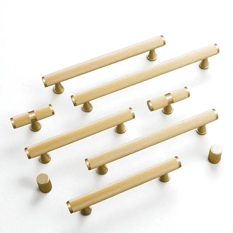 Knurled Solid Brass Cabinet Handles – Drawer Pulls & Knobs for Cabinets Gold Brass
