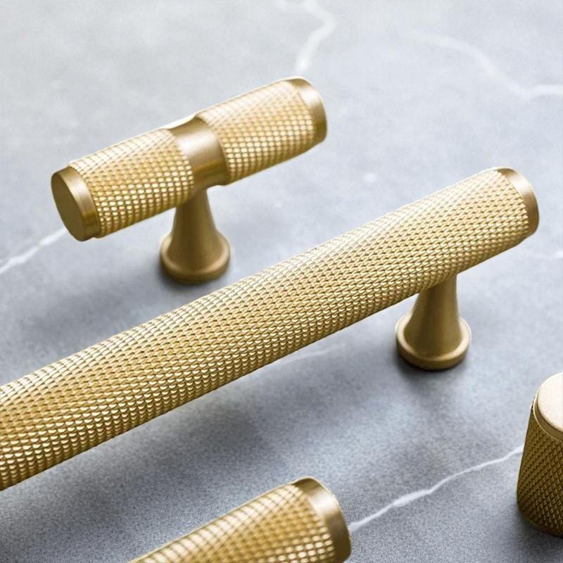 Knurled Solid Brass Cabinet Handles – Drawer Pulls & Knobs for Cabinets Gold Brass - Image 3