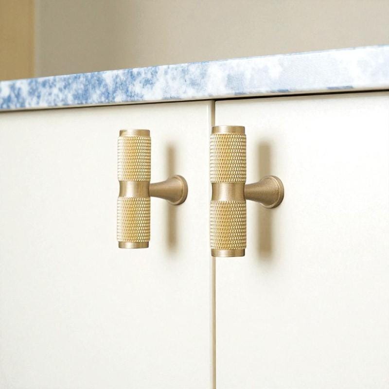 Knurled Solid Brass Cabinet Handles – Drawer Pulls & Knobs for Cabinets Gold Brass - Image 4