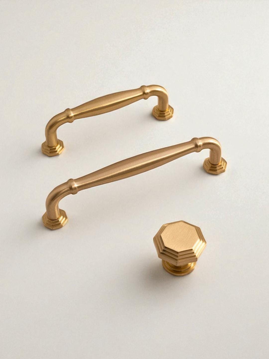 Solid Brushed Brass Handles - Luxury Kitchen Cabinet Pulls and Wardrobe Drawer Hardware