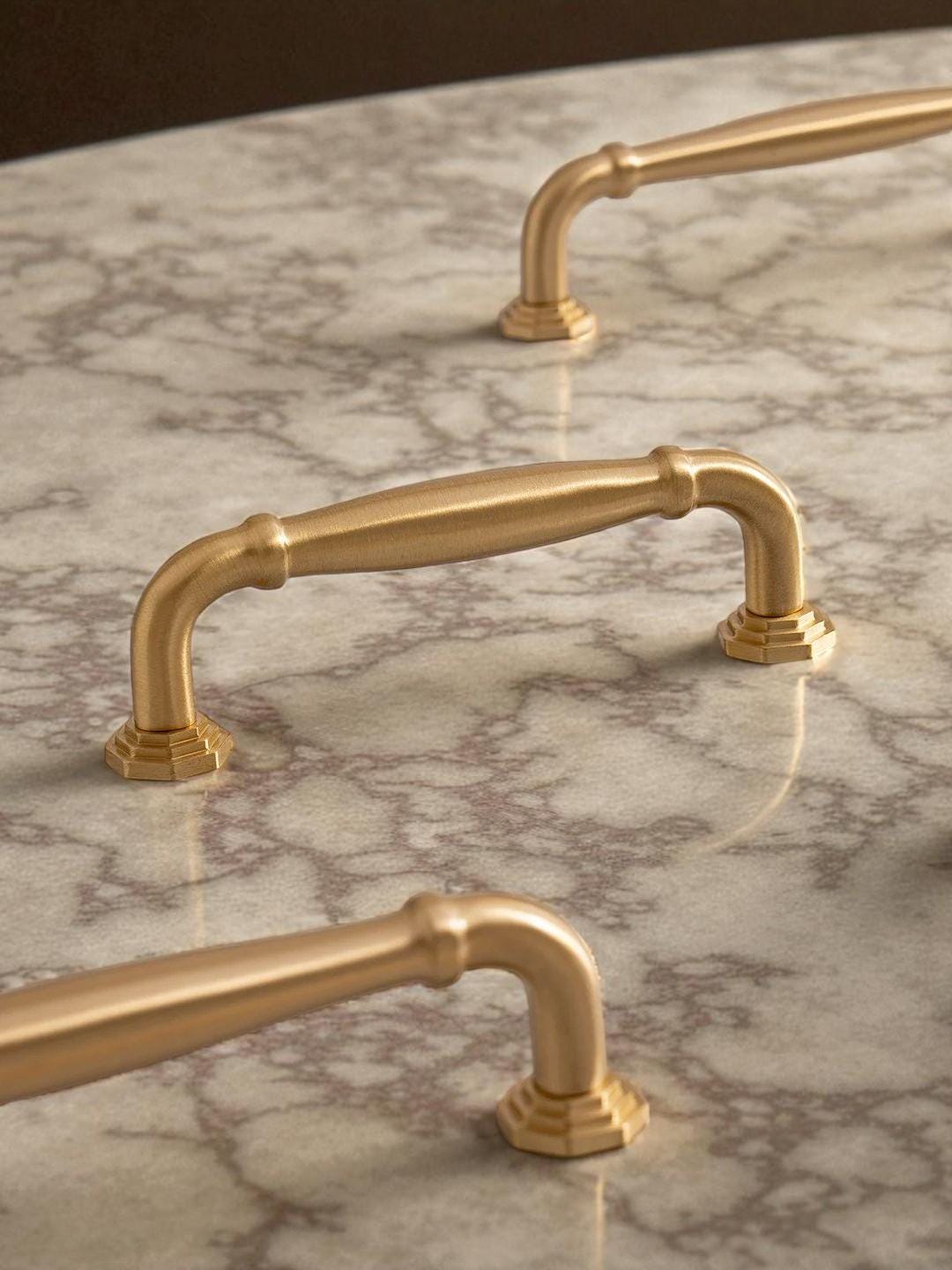 Solid Brushed Brass Handles - Luxury Kitchen Cabinet Pulls and Wardrobe Drawer Hardware - Image 3