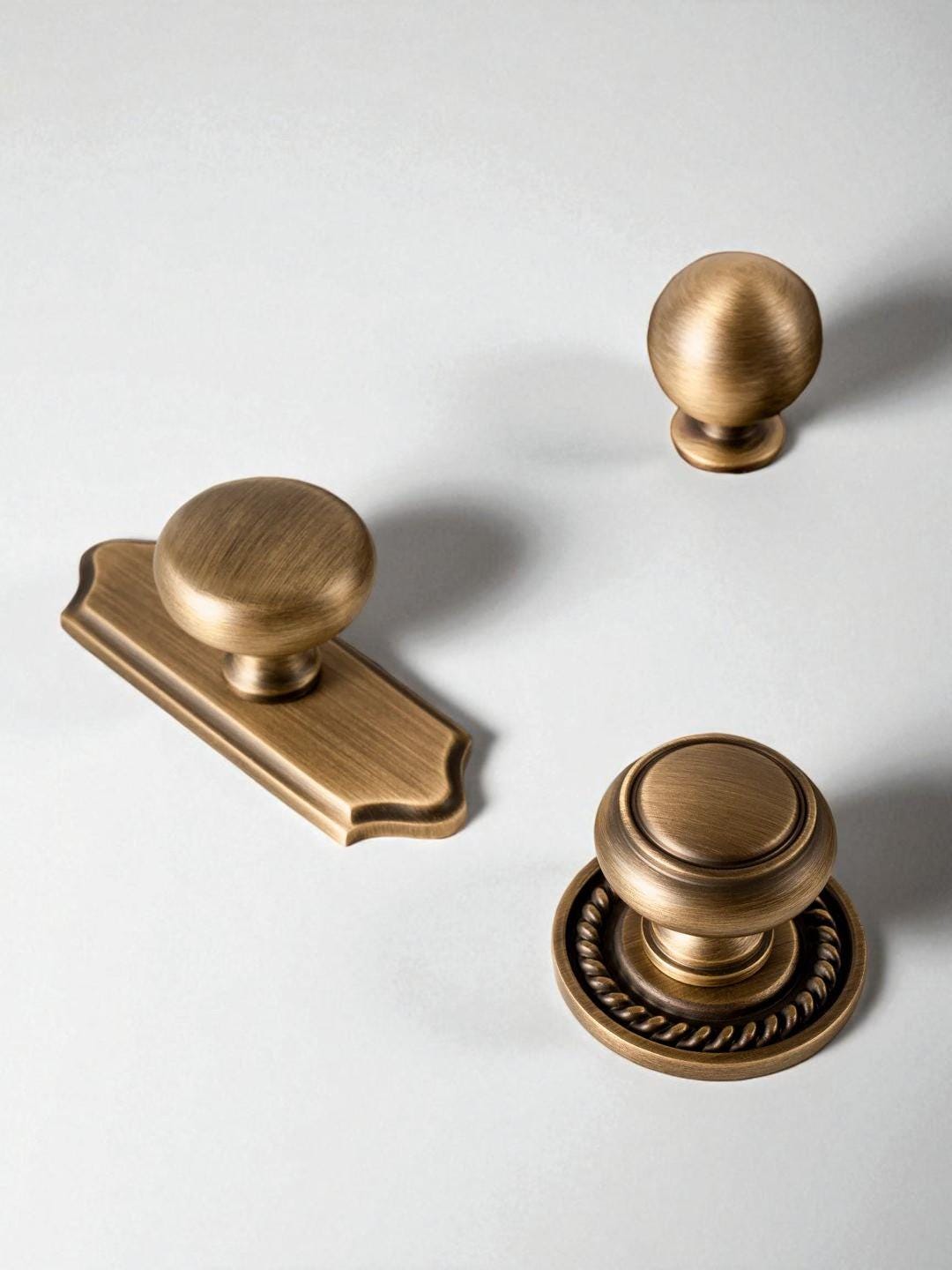 Antique Brass Cabinet Knobs with Backplate – Solid Bronze Vintage Drawer Pulls