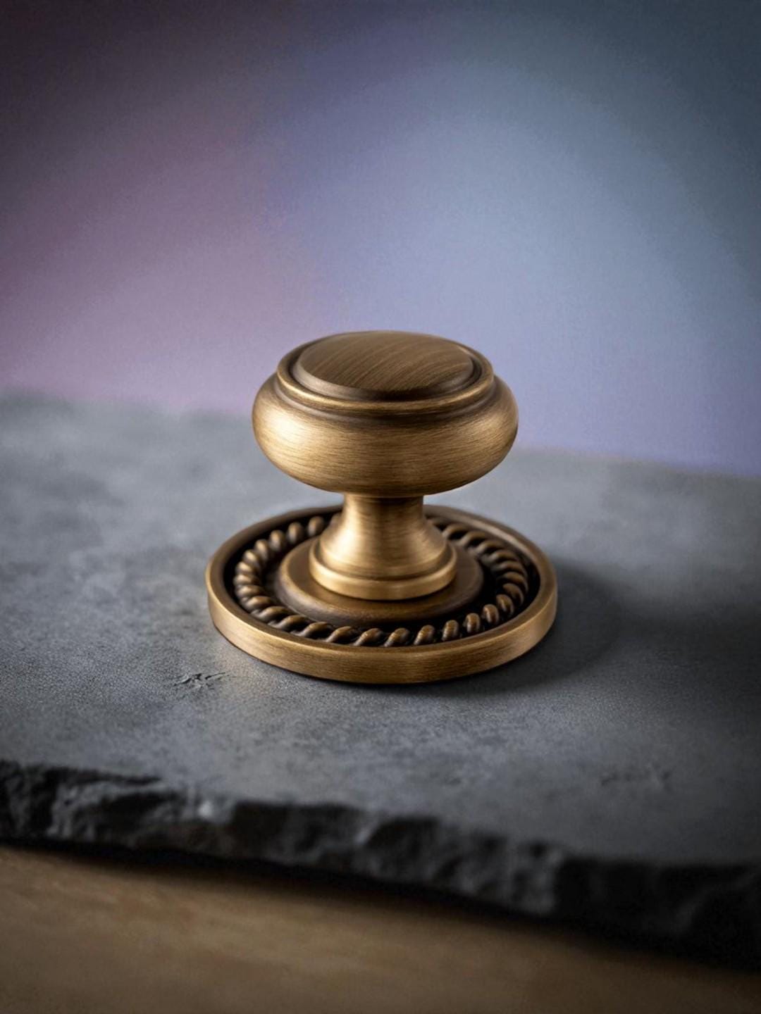 Antique Brass Cabinet Knobs with Backplate – Solid Bronze Vintage Drawer Pulls - Image 2