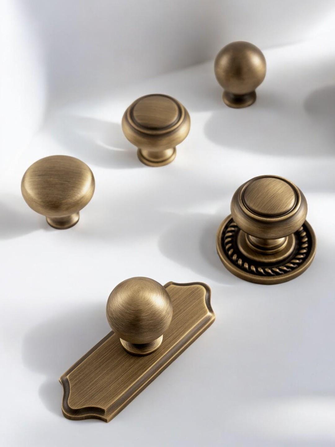 Antique Brass Cabinet Knobs with Backplate – Solid Bronze Vintage Drawer Pulls - Image 3