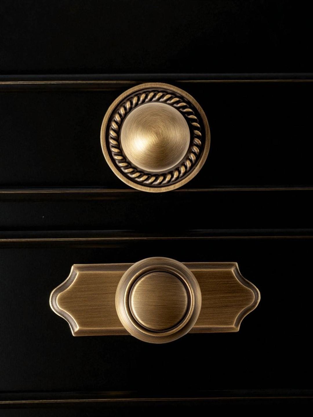 Antique Brass Cabinet Knobs with Backplate – Solid Bronze Vintage Drawer Pulls - Image 4
