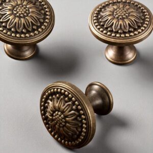 Antique Brass Drawer Knobs – Blossom Cabinet Knob for Dresser, Wardrobe, Cupboard