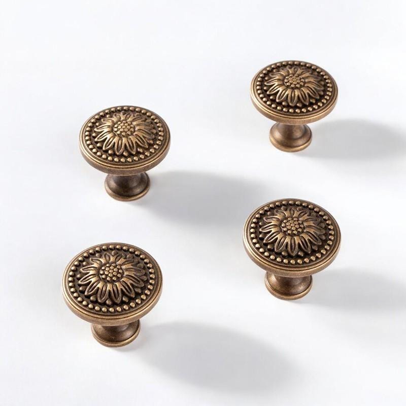 Antique Brass Drawer Knobs – Blossom Cabinet Knob for Dresser, Wardrobe, Cupboard - Image 2
