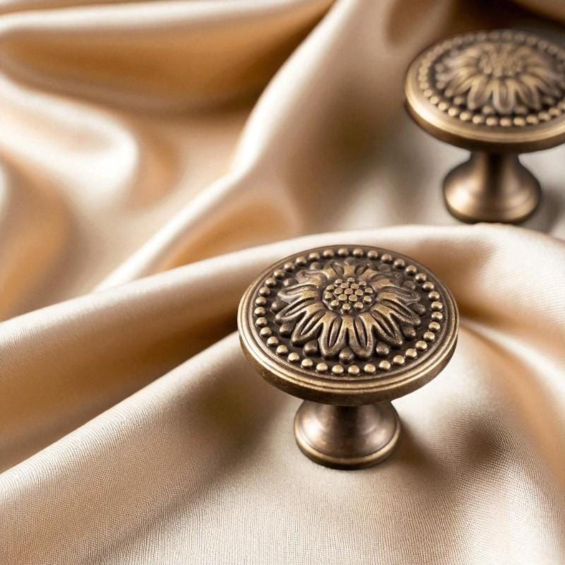 Antique Brass Drawer Knobs – Blossom Cabinet Knob for Dresser, Wardrobe, Cupboard - Image 4
