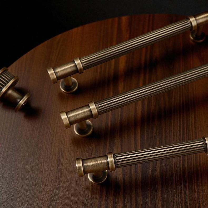 Ribbed Solid Brass Cabinet Handles And Drawing Knobs: Vintage Cabinet Hardware