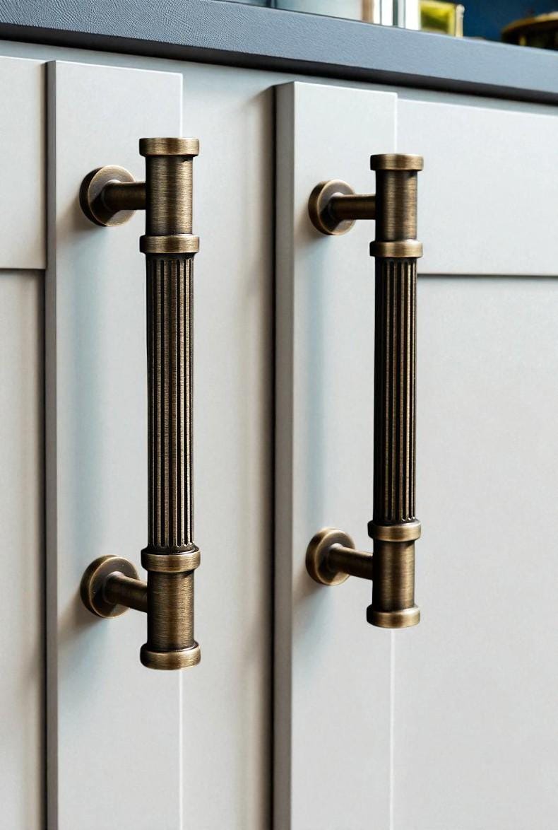 Ribbed Solid Brass Cabinet Handles And Drawing Knobs: Vintage Cabinet Hardware - Image 5