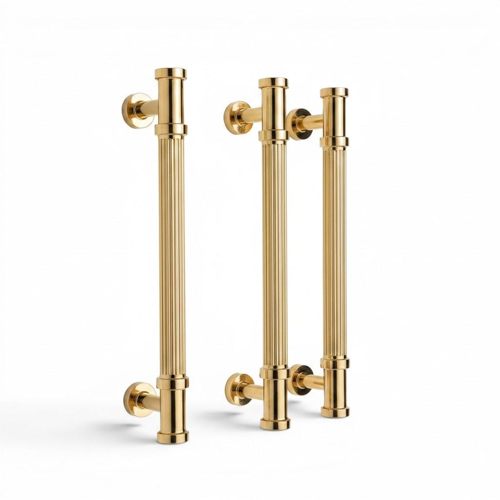 Luxury Ribbed Gold Cabinet Handles: Solid Brass Drawer Pulls & Knobs for Furniture