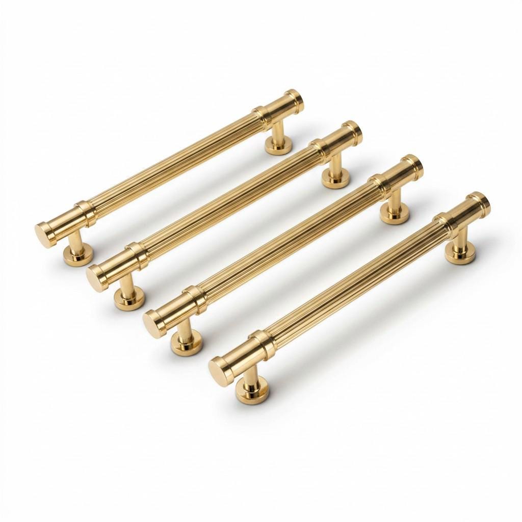 Luxury Ribbed Gold Cabinet Handles: Solid Brass Drawer Pulls & Knobs for Furniture - Image 2