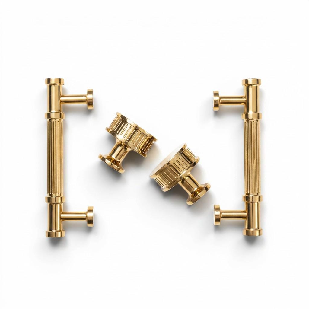 Luxury Ribbed Gold Cabinet Handles: Solid Brass Drawer Pulls & Knobs for Furniture - Image 3