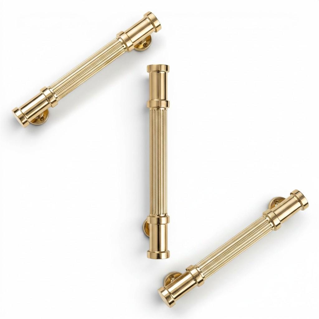 Luxury Ribbed Gold Cabinet Handles: Solid Brass Drawer Pulls & Knobs for Furniture - Image 4
